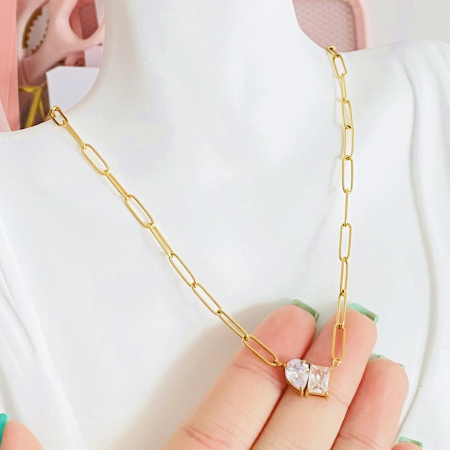 Colier 2 Cristale - Otel Inoxidabil, Lantisoare Coliere Dama, Bijuterii Inox [3]