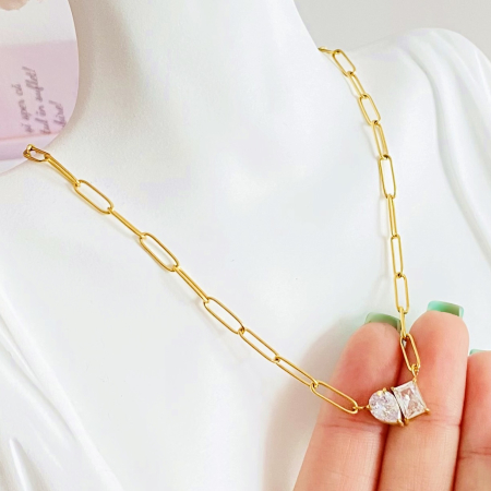 COLIERE Otel Inoxidabil - Colier 2 Cristale - Otel Inoxidabil, Lantisoare Coliere Dama, Bijuterii Inox