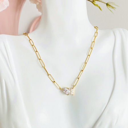 Colier 2 Cristale - Otel Inoxidabil, Lantisoare Coliere Dama, Bijuterii Inox [1]