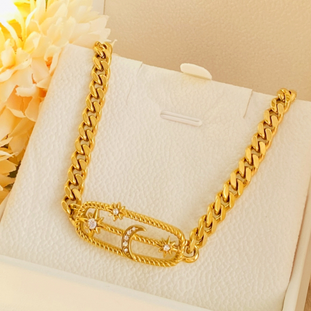 Colier Auriu Luna Stele - Otel Inoxidabil, Lantisoare Coliere Dama, Bijuterii Inox [6]