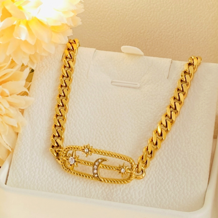 Colier Auriu Luna Stele - Otel Inoxidabil, Lantisoare Coliere Dama, Bijuterii Inox [8]