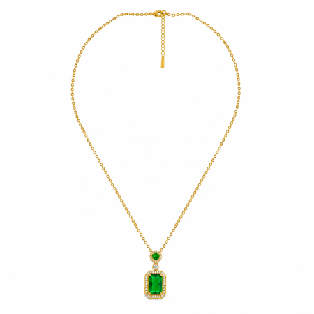 Colier Cristal Verde Smarald - Otel Inoxidabil, Coliere Dama, Bijuterii Inox [3]