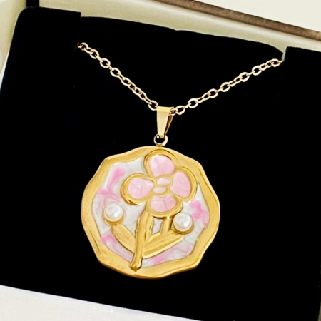 COLIERE Otel Inoxidabil - Colier Floare Roz - Otel Inoxidabil, Lantisoare Coliere Dama, Bijuterii Inox