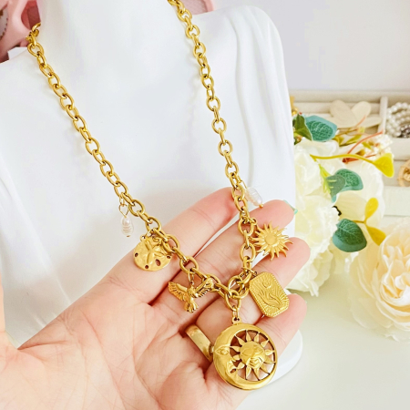 Colier Cristal Verde - Otel Inoxidabil, Lantisoare Coliere Dama, Bijuterii Inox [3]