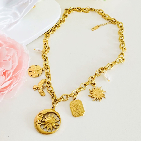 Colier Cristal Verde - Otel Inoxidabil, Lantisoare Coliere Dama, Bijuterii Inox [1]