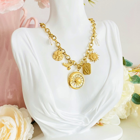 Colier Cristal Verde - Otel Inoxidabil, Lantisoare Coliere Dama, Bijuterii Inox [2]