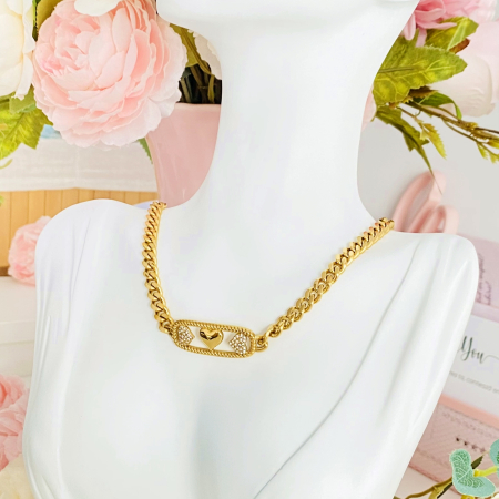 COLIERE Otel Inoxidabil - Colier Inimi Aurii - Otel Inoxidabil, Lantisoare Coliere Dama, Bijuterii Inox