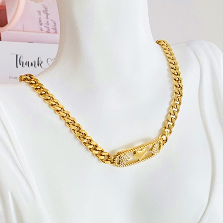 Colier Inimi Aurii - Otel Inoxidabil, Lantisoare Coliere Dama, Bijuterii Inox [3]