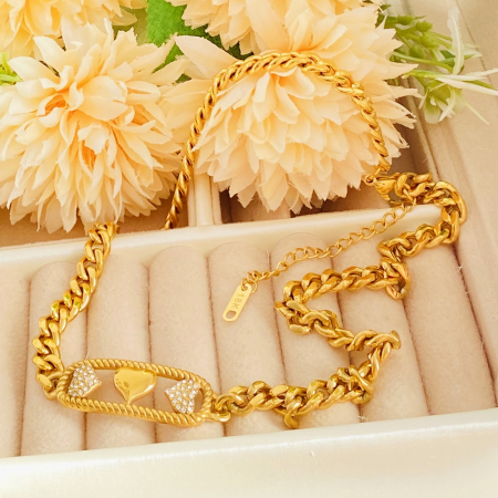 Colier Inimi Aurii - Otel Inoxidabil, Lantisoare Coliere Dama, Bijuterii Inox [5]