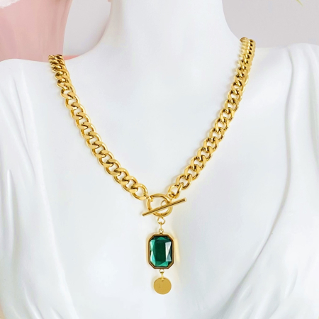 COLIERE Otel Inoxidabil - Colier Cristal Verde - Otel Inoxidabil, Lantisoare Coliere Dama, Bijuterii Inox
