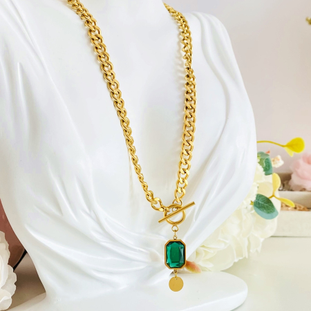 Colier Cristal Verde - Otel Inoxidabil, Lantisoare Coliere Dama, Bijuterii Inox [8]