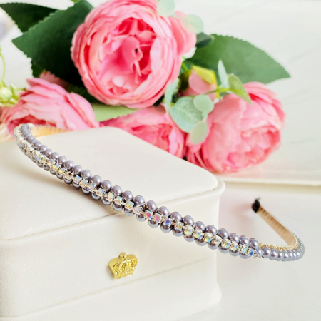 ACCESORII PAR - Cordeluta Par / Coronita de Par Perle Cristale Gri, Accesorii Par