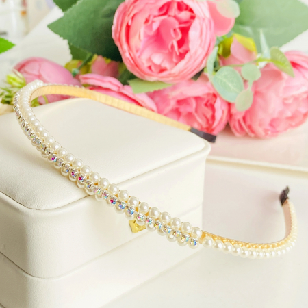 ACCESORII PAR - Cordeluta Par / Coronita de Par Perle Cristale Alb, Accesorii Par