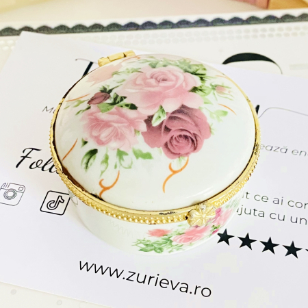 VINTAGE HOME - Cutiuta Bijuterii Portelan Flori, Decoratiuni Vintage