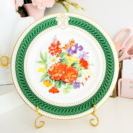 VINTAGE HOME - Farfurie Portelan Vintage Flori Verde, Portelan Vintage