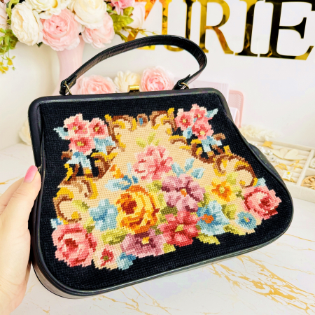 Geanta Vintage Goblen Flori & Piele Naturala, Genti Vintage [1]