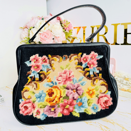 Geanta Vintage Goblen Flori & Piele Naturala, Genti Vintage [0]