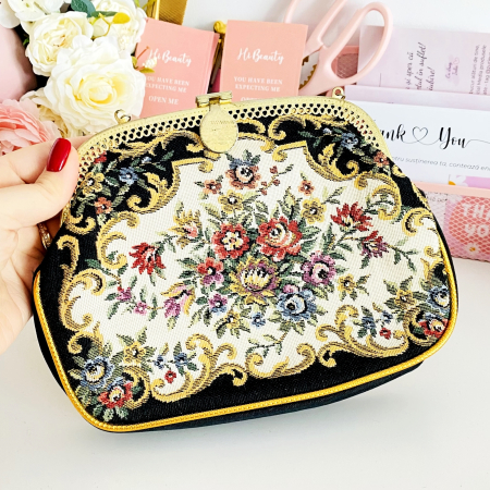Geanta Vintage Tapiserie Flori & Auriu, Genti Vintage [1]