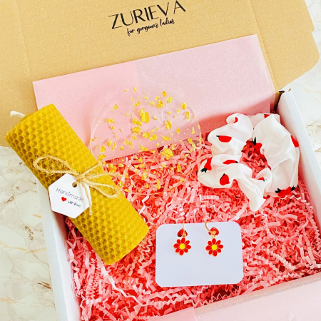 LUMANARI - Set Cadou Lumanare & Cercei Flori Rosii, Gift Box pentru femei, Seturi Cadou