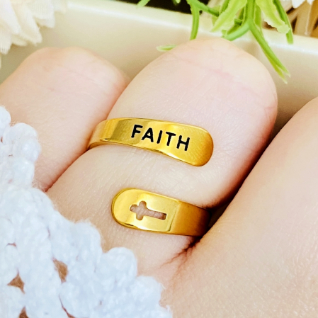 BIJUTERII OTEL INOXIDABIL - Inel Auriu Faith, Inele Otel Inoxidabil, Inele Dama