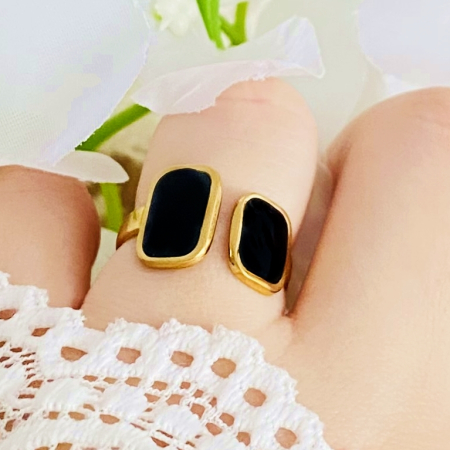 Inel Reglabil Auriu & Negru, Inele Otel Inoxidabil, Inele Dama [2]