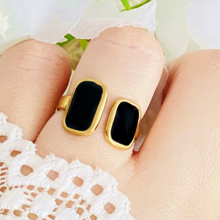 INELE Otel Inoxidabil - Inel Reglabil Auriu & Negru, Inele Otel Inoxidabil, Inele Dama