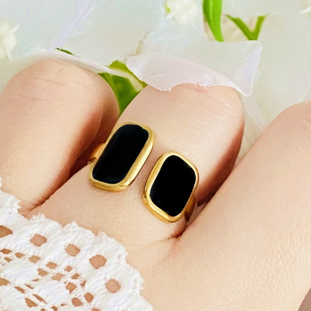Inel Reglabil Auriu & Negru, Inele Otel Inoxidabil, Inele Dama [1]