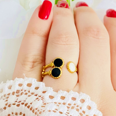 Inel Reglabil Alb & Negru, Inele Otel Inoxidabil, Inele Dama [3]