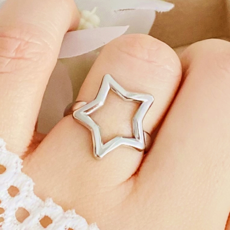 BIJUTERII OTEL INOXIDABIL - Inel Reglabil Stea Argintie, Inele Otel Inoxidabil, Inele Dama