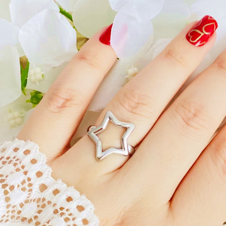 Inel Reglabil Stea Argintie, Inele Otel Inoxidabil, Inele Dama [1]