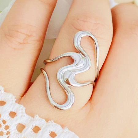 BIJUTERII OTEL INOXIDABIL - Inel Reglabil Ava Argintiu, Inele Otel Inoxidabil, Inele Dama