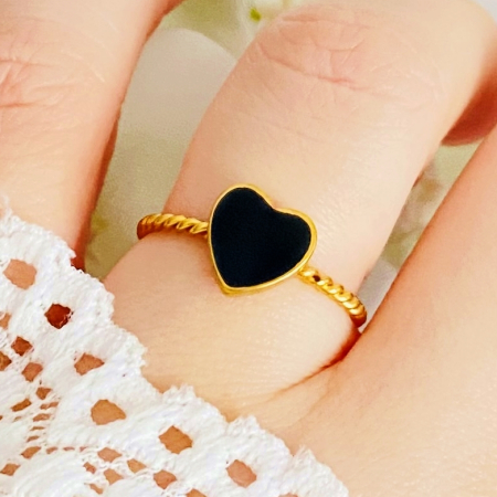 INELE Otel Inoxidabil - Inel Reglabil Inima Neagra, Inele Otel Inoxidabil, Inele Dama