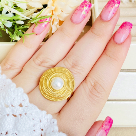 Inel Reglabil Perla Alba, Otel Inoxidabil, Inele Dama [3]