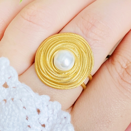 Inel Reglabil Perla Alba, Otel Inoxidabil, Inele Dama [4]