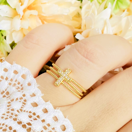 Inel Reglabil Cruciulita Cristale, Inele Otel Inoxidabil, Inele Dama [1]
