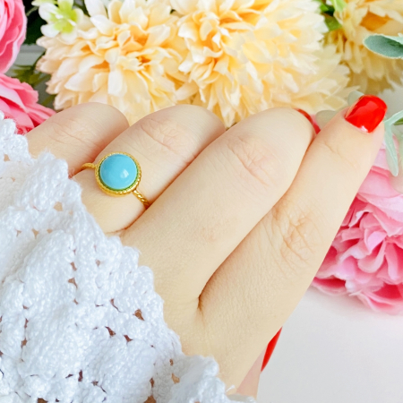 Inel Auriu Piatra Turcoaz, Otel Inoxidabil, Inele Dama [6]