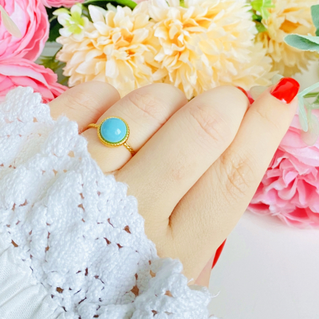 Inel Auriu Piatra Turcoaz, Otel Inoxidabil, Inele Dama [5]
