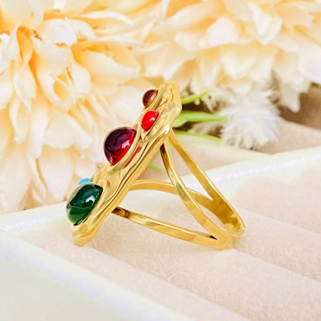 Inel Reglabil Pietre Colorate, Inele Otel Inoxidabil, Inele Dama [4]