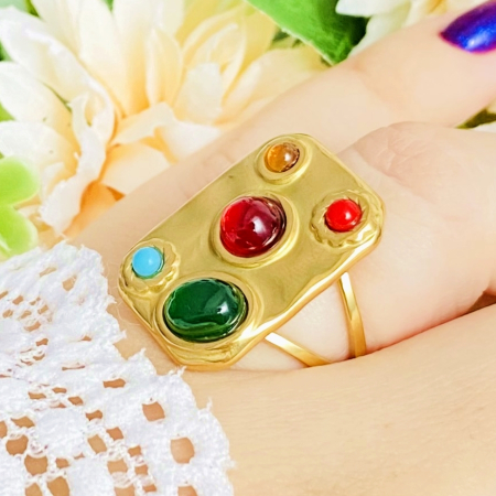 Inel Reglabil Pietre Colorate, Inele Otel Inoxidabil, Inele Dama [3]