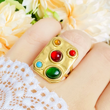 Inel Reglabil Pietre Colorate, Inele Otel Inoxidabil, Inele Dama [8]