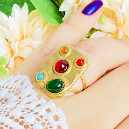 Inel Reglabil Pietre Colorate, Inele Otel Inoxidabil, Inele Dama [1]