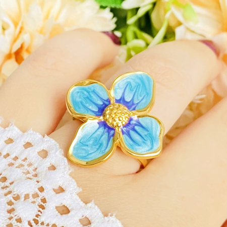 Inel Reglabil Floare Albastra, Inele Otel Inoxidabil, Inele Dama [2]