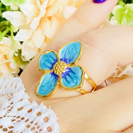 Inel Reglabil Floare Albastra, Inele Otel Inoxidabil, Inele Dama [1]