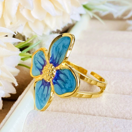 Inel Reglabil Floare Albastra, Inele Otel Inoxidabil, Inele Dama [4]