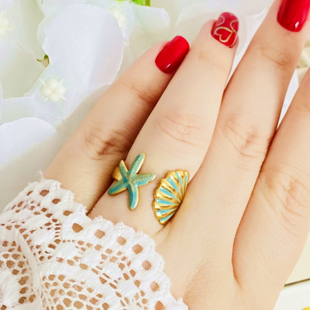 Inel Reglabil Scoica & Stea de Mare, Inele Otel Inoxidabil, Inele Dama [3]