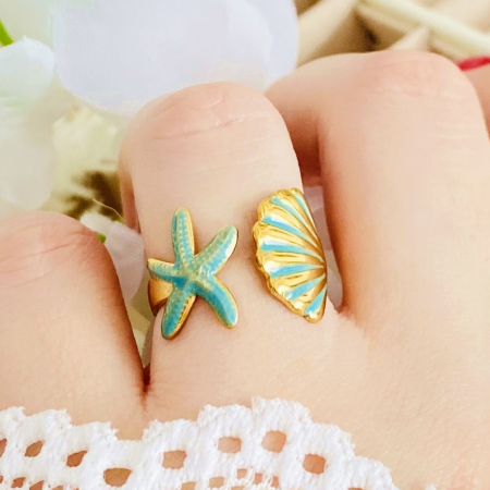 Inel Reglabil Scoica & Stea de Mare, Inele Otel Inoxidabil, Inele Dama [1]