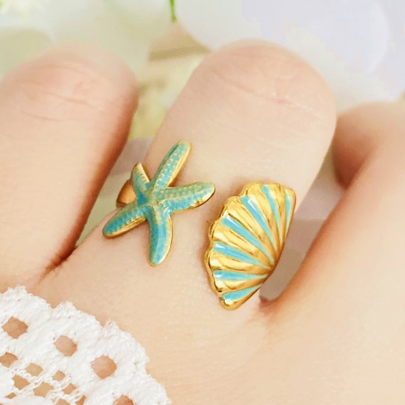 INELE Otel Inoxidabil - Inel Reglabil Scoica & Stea de Mare, Inele Otel Inoxidabil, Inele Dama