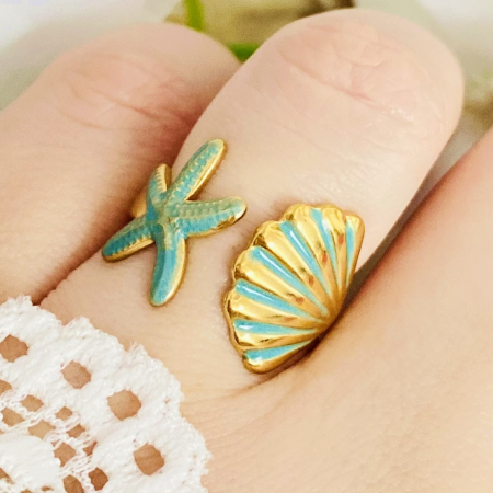 Inel Reglabil Scoica & Stea de Mare, Inele Otel Inoxidabil, Inele Dama [4]