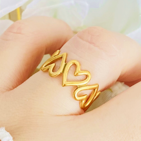 INELE Otel Inoxidabil - Inel Reglabil Inimi Aurii, Inele Otel Inoxidabil, Inele Dama