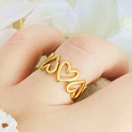 Inel Reglabil Inimi Aurii, Inele Otel Inoxidabil, Inele Dama [3]